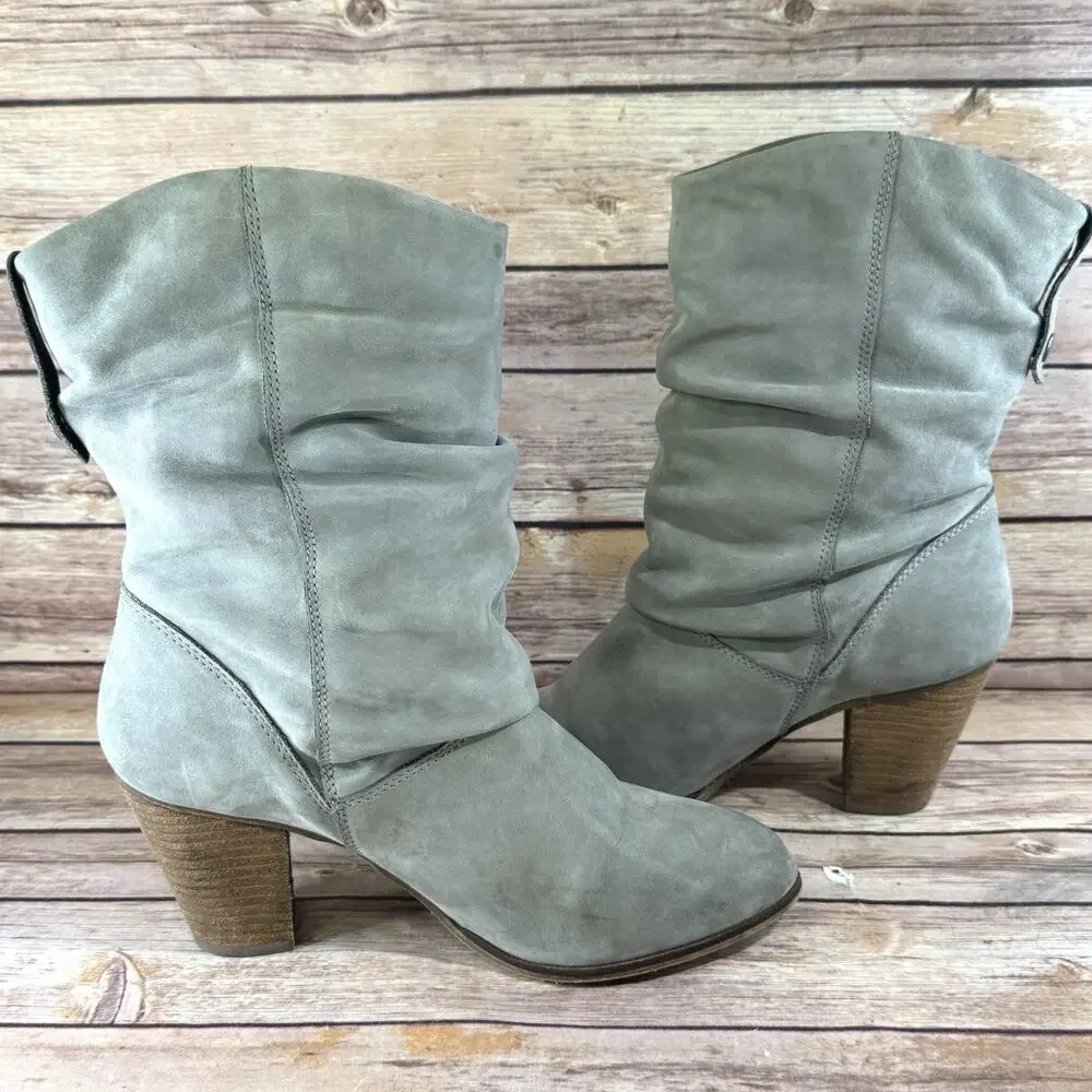 Aldo Womens Sage Green Soft Suede Stacked Heel Wood Stacked Heel Boots 10